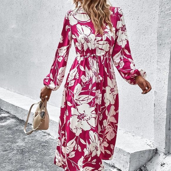 . Dresses & Skirts - Womens A-line Floral print Dress Pink And White